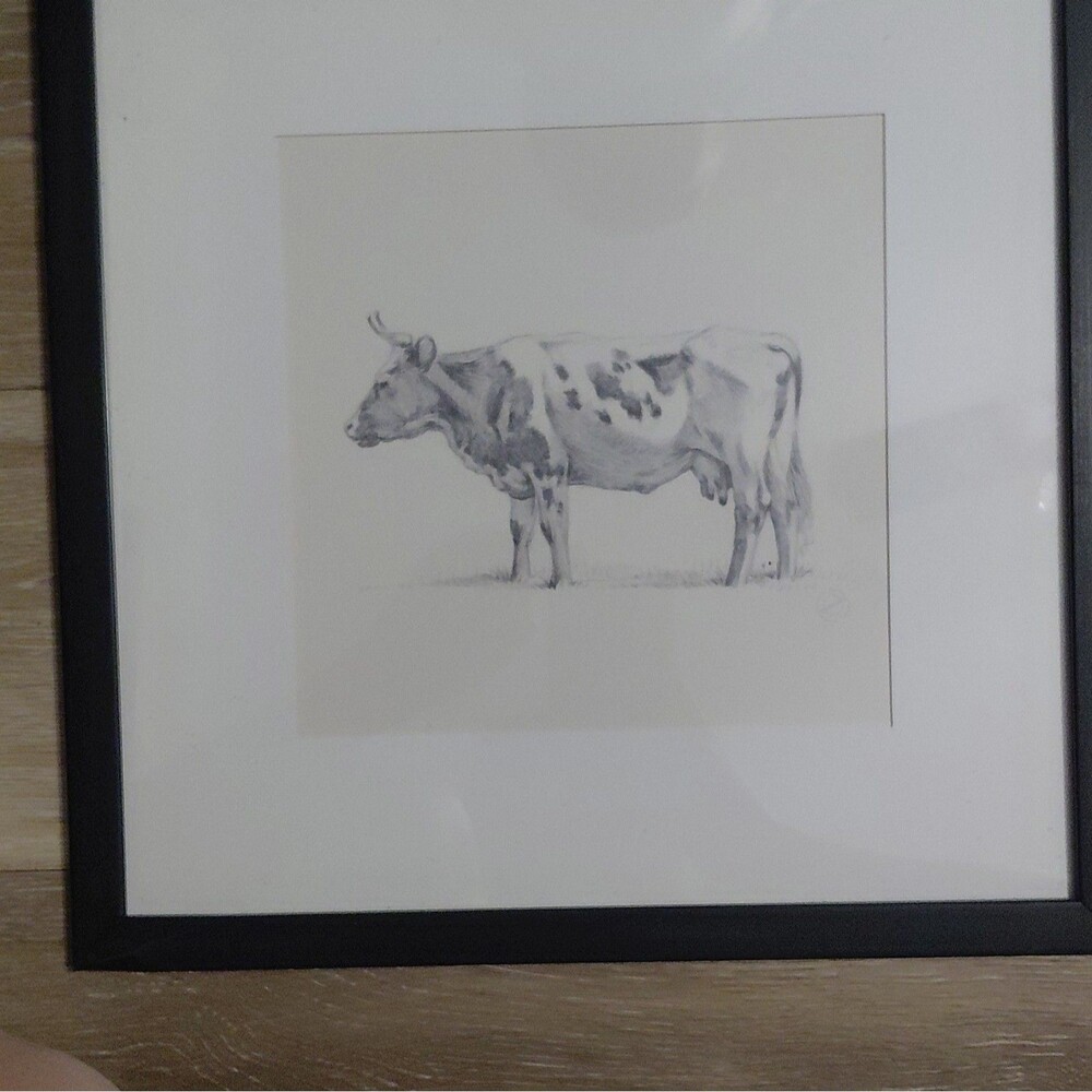 Framed Pencil Drawing of Cow Realism Small Ultra Contemporary 2021
